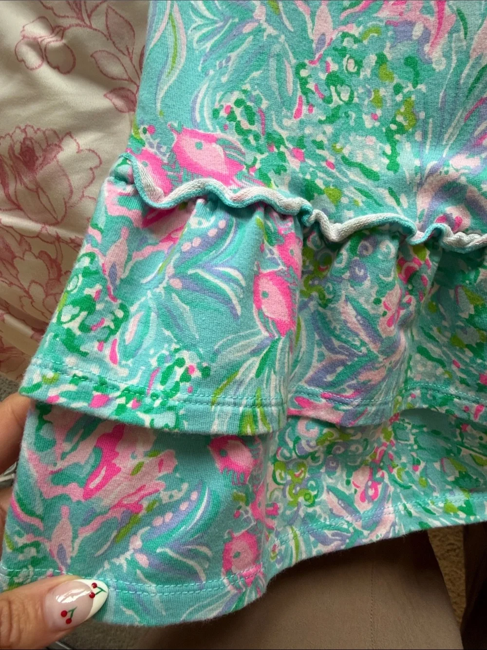 Lilly Pulitzer Pink & Aqua Floral Tag Detail Top